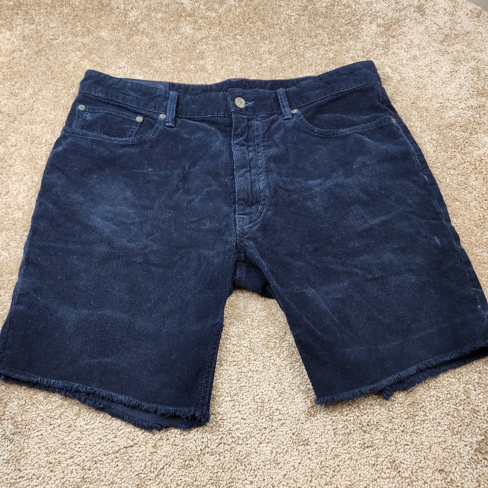 Polo Ralph Lauren Mens Navy Blue Corduroy Raw Hem Shorts Size 34 Dungarees